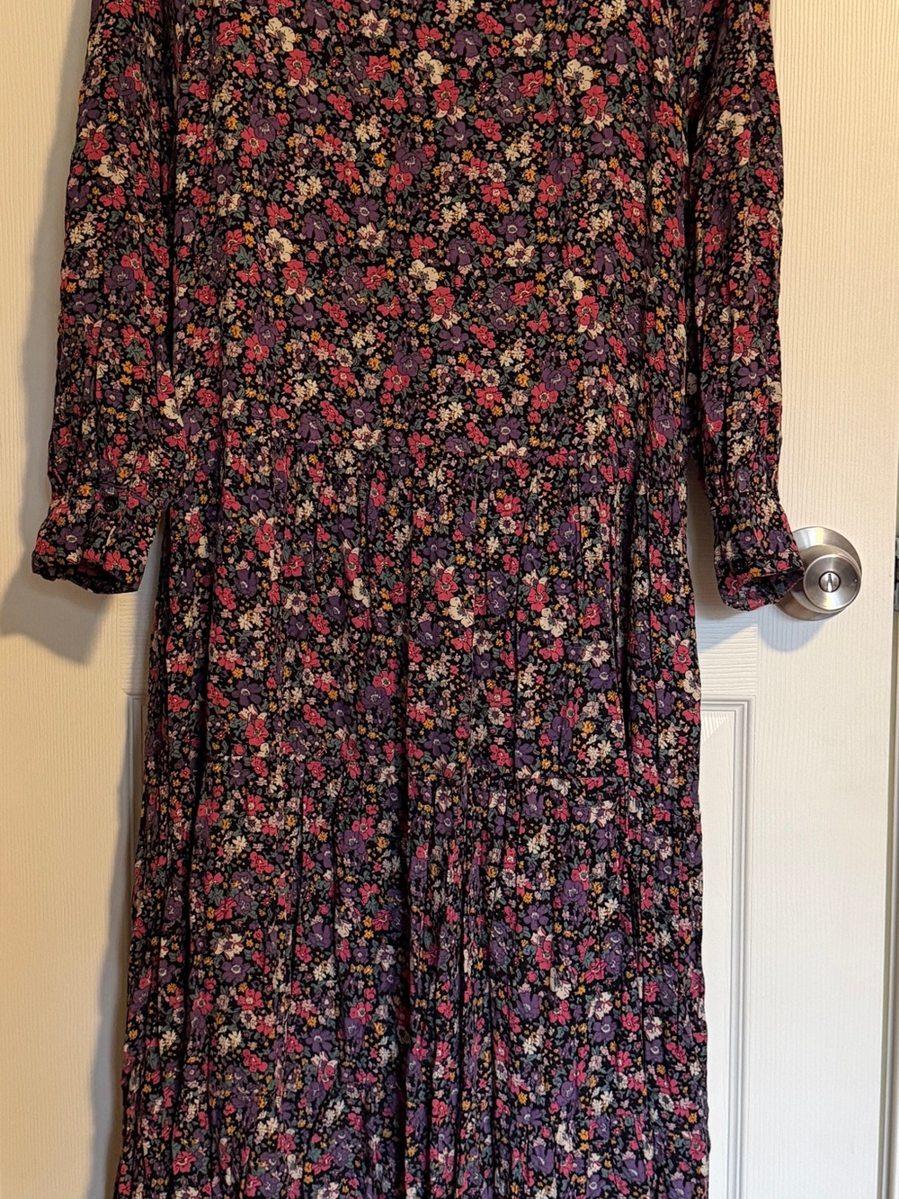 Natural Life Size L Floral Button Front Midi Dress Long Sleeve Boho Cottagecore - Picture 7 of 8